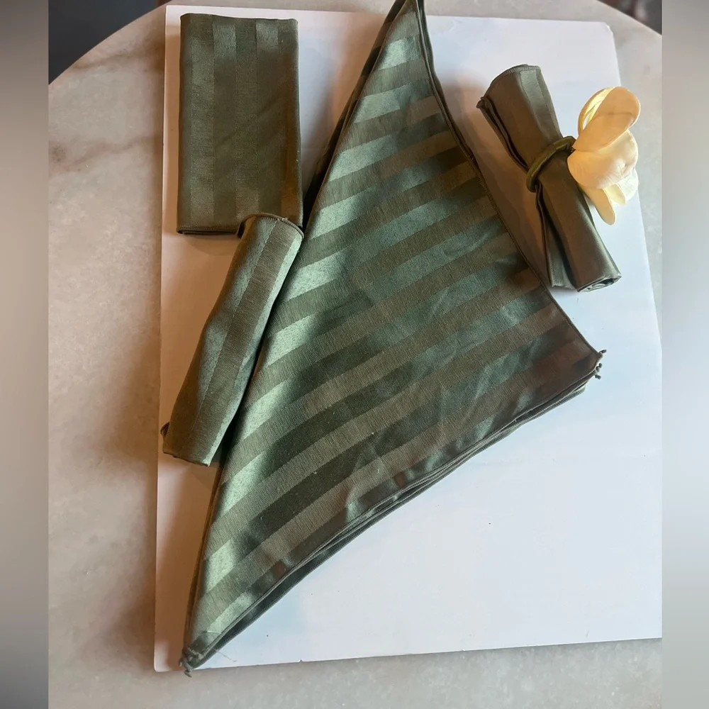 Vintage Sage Green Striped Cloth Napkins Set of 6 –Z Gallerie – Table Setting